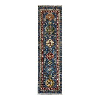 Blue Kazak Style Tribal Runner Rug - 2'9" X 10'3" For Sale