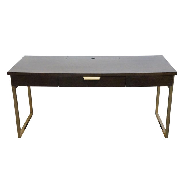 Contemporary Martin Furniture Axis Collection Contemporary Modern 64" Writing Desk - Mocha Finish W. Bronze Finished Metal Frame For Sale - Image 3 of 15