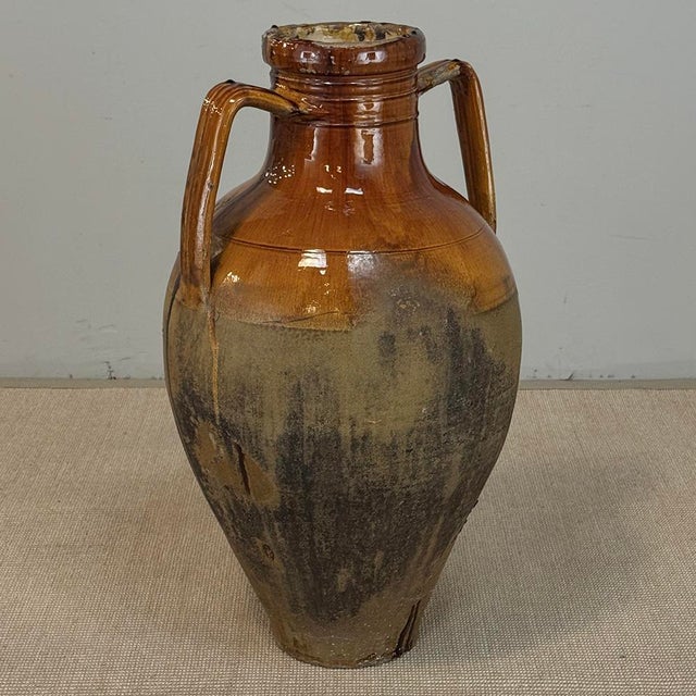 Antique Italian Glazed Terracotta Olive Oil Jar With Spout For Sale In Dallas - Image 6 of 18