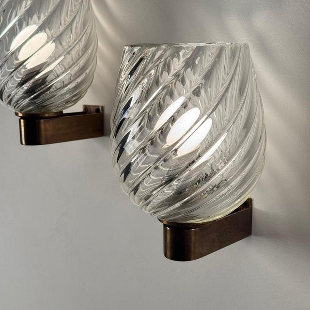 Spiral-Glass Wall Sconces attributed to Ercole Barovier for Barovier & Toso, 1940s, Set of 3 For Sale - Image 14 of 18