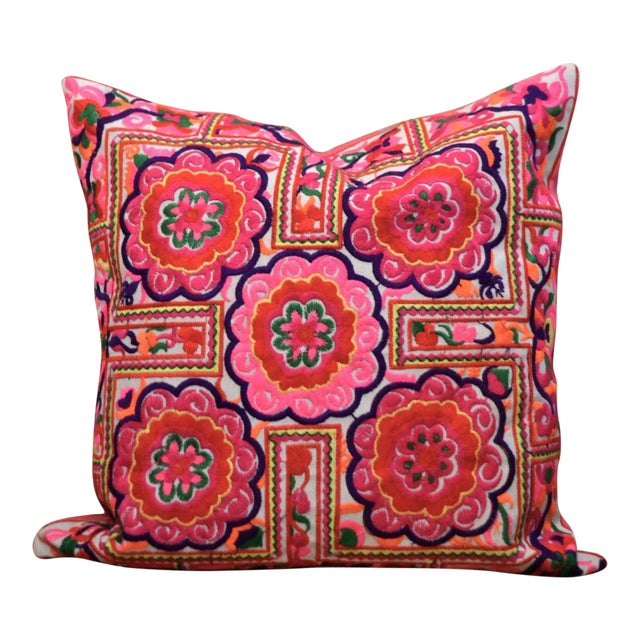 Asian Wedding Flowers Hmong Embroidered Pillow 13ʺw 13ʺh