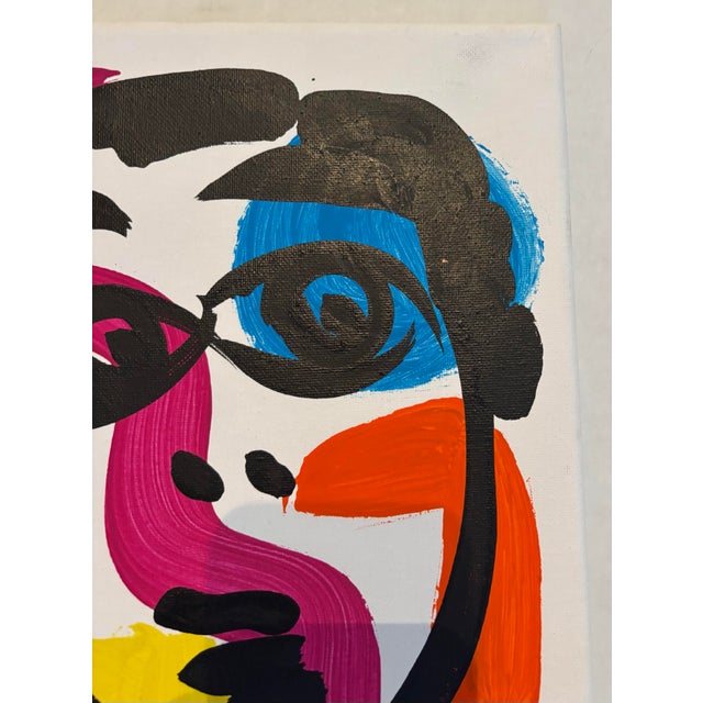 Abstract Abstract Geometric Portrait Painting on Canvas, Peter Keil For Sale - Image 3 of 5
