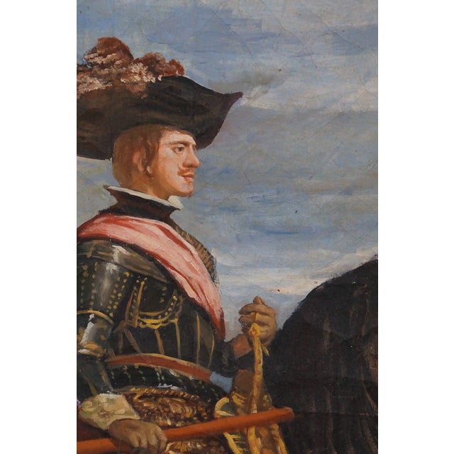 Late 20th Century Equestrian Portrait of Philip IV After Diego Velázquez Oil Painting Framed 34" For Sale - Image 4 of 12