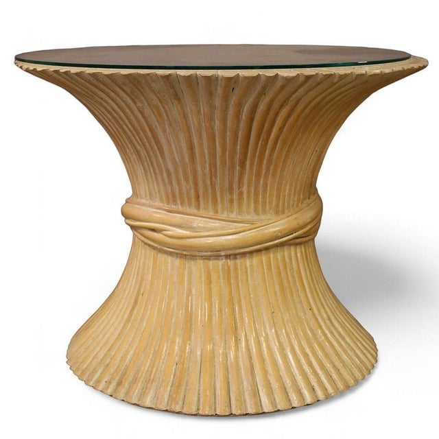 Tan 1970s Restored McGuire Corseted Hour Glass Pole Rattan Coffee Table and Side Tables Set For Sale - Image 8 of 9