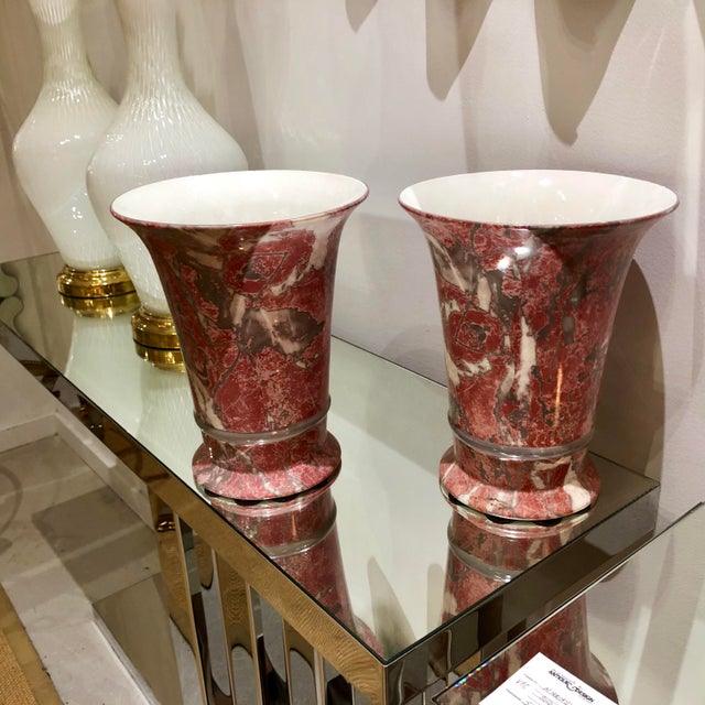 Pair Of Faux Marble Pink Porcelain Vases Chairish