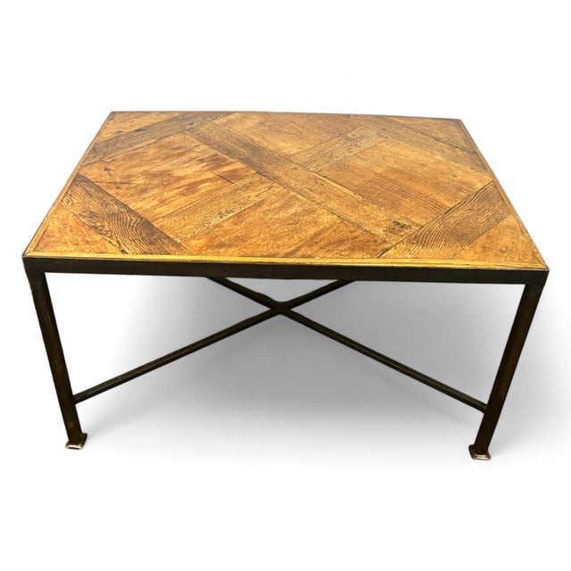 Coffee Table in Oak and Black Wrought Iron For Sale - Image 6 of 17