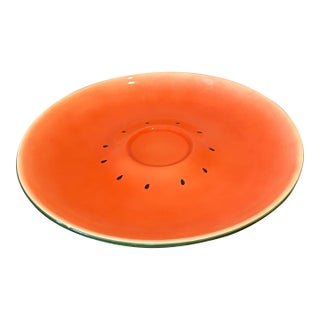 Late 19th Century Bordallo Pinheiro Style Watermelon Slice Ceramic Serving Platter – Hand-Painted Majolica Style Fruit Plate, Summer Entertaining Dish For Sale