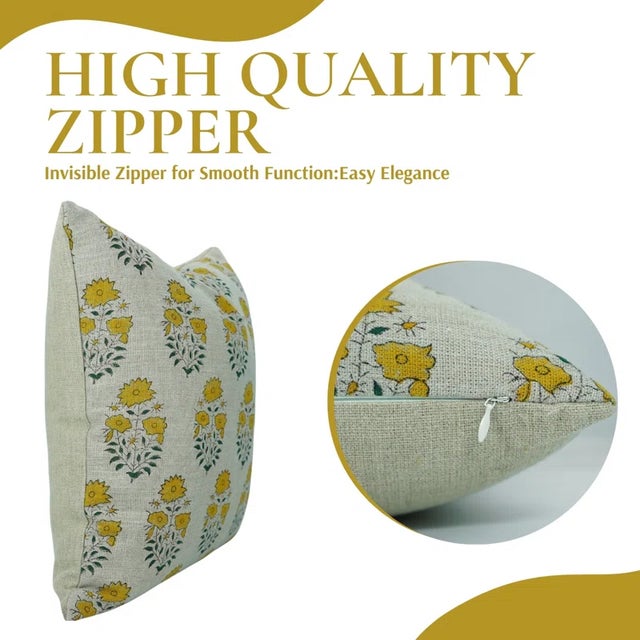 Art Deco Fabdivine Block Printed Cushion Cover 22x22 Inch Thick Linen-Mayra For Sale - Image 3 of 5