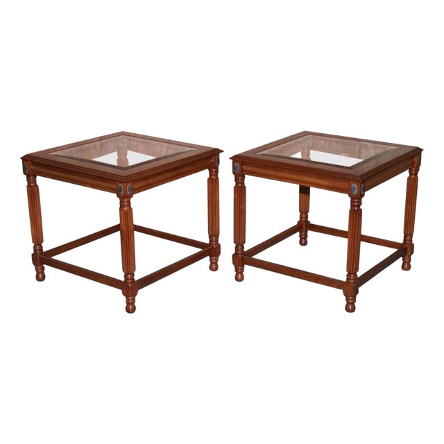Regency Style Glass Top Side Tables, Set of 2 For Sale