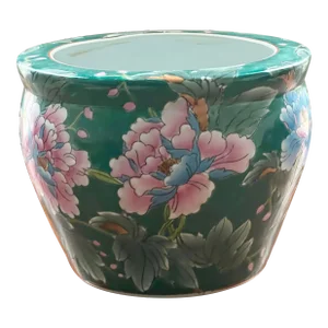Chinese Export Green Floral Cachepot