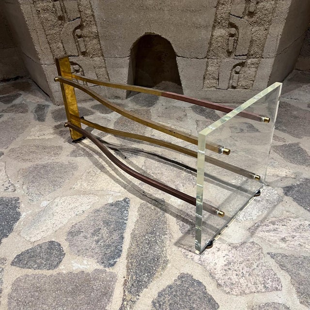 1960s Oval Coffee Table Lucite and Brass After Charles Hollis Jones