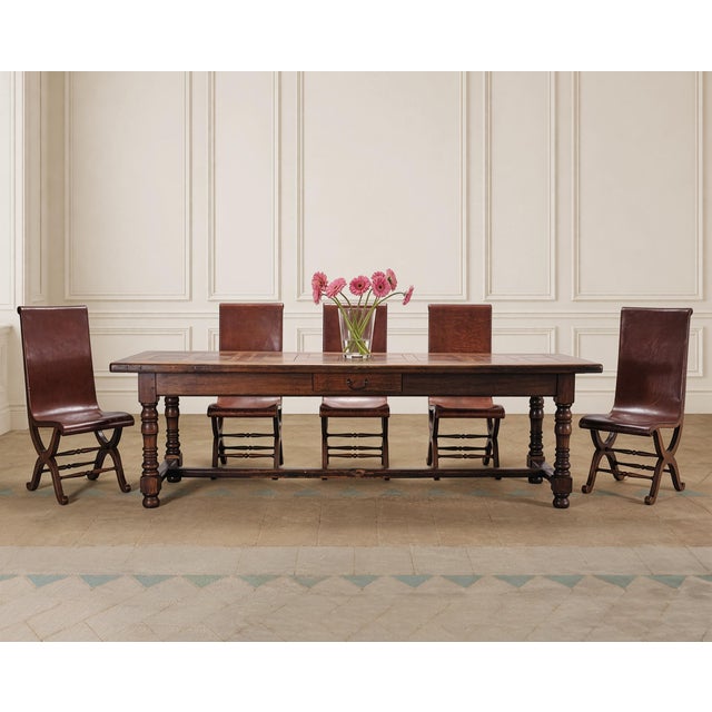 A handsome large Country French Provincial farmhouse trestle dining table crafted from solid oak and measuring over 8 feet...