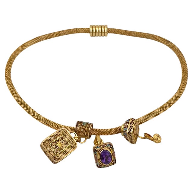 This is a set of vermeil cloisonne amethyst pendant & earrings. These Neoclassical style rectangular (0.63 x 0.5 inch)...