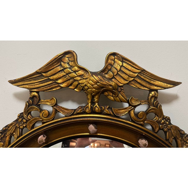 American Federal Style Giltwood Eagle Crest Convex Mirror, Mid-20th Century For Sale In Philadelphia - Image 6 of 12