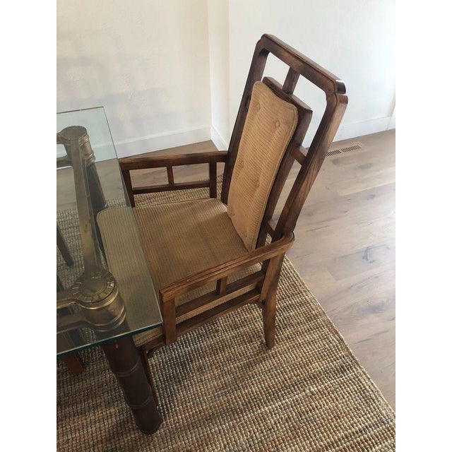 Hollywood Regency 1970's Faux Bamboo Dining Set for 6 Glass Top For Sale - Image 3 of 7