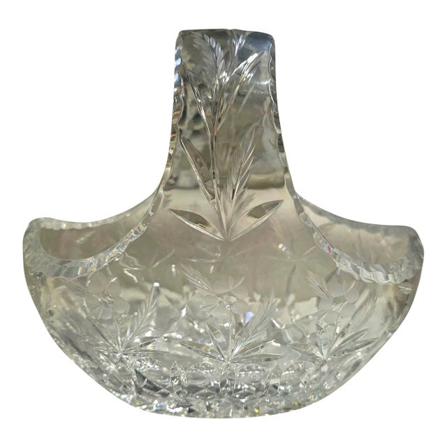 Vintage Irena Glass Co. Poland Hand-Cut Lead Crystal Bridal Basket For Sale