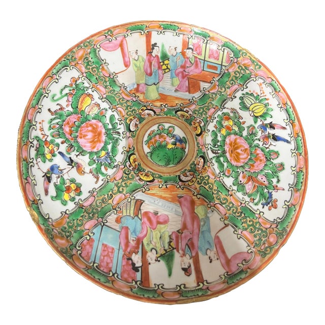 Antique Chinese Rose Medallion Porcelain Plate For Sale