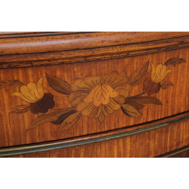Vintage French Style Bow Front 5 Drawer Inlaid Walnut Chest For Sale - Image 15 of 18