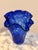 Vintage MCM Murano Style Cobalt Blue Swirl Pattern Ruffled Rim Art Glass Vase For Sale In Houston - Image 6 of 6