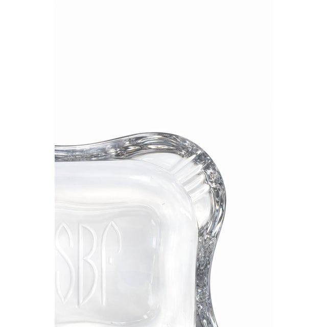 Mid 20th Century Heavy Glass Monogrammed Ashtray With Sculptural Organic Form For Sale - Image 4 of 6