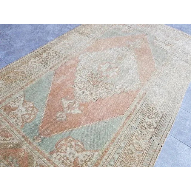 Art Deco 1960s Floral Oushak Vintage Area Rug For Sale - Image 3 of 11