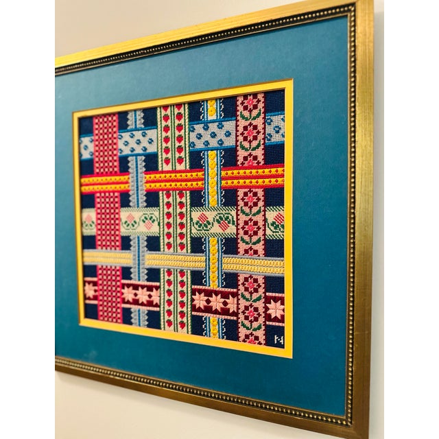 Folk Art Vintage Needlepoint, Framed For Sale - Image 3 of 5