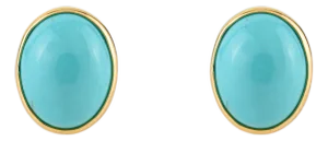 Modern 18k Yellow Gold 1 Carat Oval Turquoise Bezel Set Stud Earrings for Women- A Pair