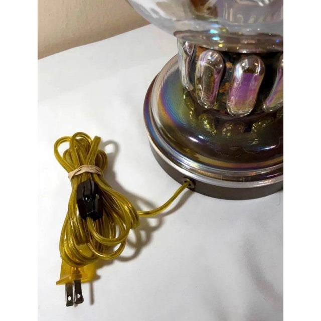Mid 20th Century Brutalist Derflingher Style Blackened Copper Iridescent Caged Glass Hurricane Lamp For Sale - Image 10 of 12