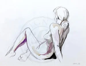 "Quick Sketch Vi" Contemporary Original Figure Drawing by Kathleen Ney, Tasteful Nude