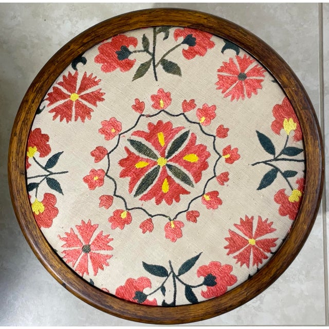 Beautifully Crafted Vintage Victorian-Style Footstool With Suzani Embroidery For Sale - Image 9 of 11