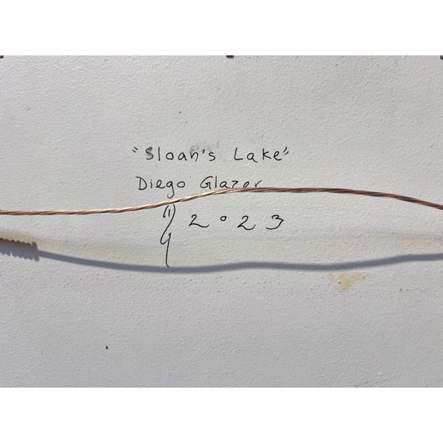 Sloan's Lake by Diego Glazer | Oil on Panel City skyline reflected in a lake at dusk. For Sale - Image 4 of 5