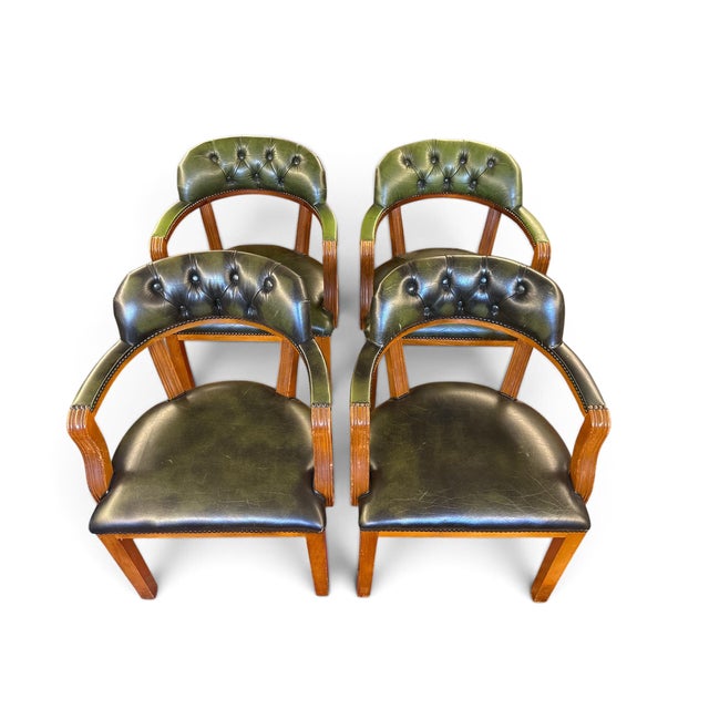 Animal Skin English Armchairs in Green Leather, Set of 4 For Sale - Image 7 of 8