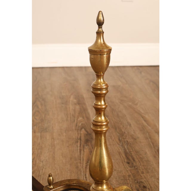 Puritan Federal Style Pair of Brass Andirons For Sale - Image 12 of 18