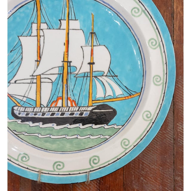 Wedgwood 1920's Colorful English Wedgwood Decorative Wall Plate With Sailing Ship For Sale - Image 4 of 9