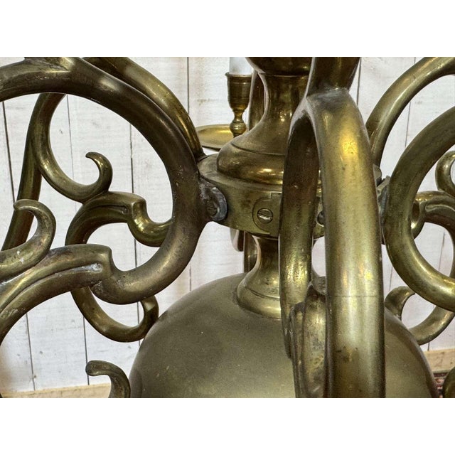 Metal Two-Tier 12-Light Dutch Brass Chandelier, 1930s For Sale - Image 7 of 18