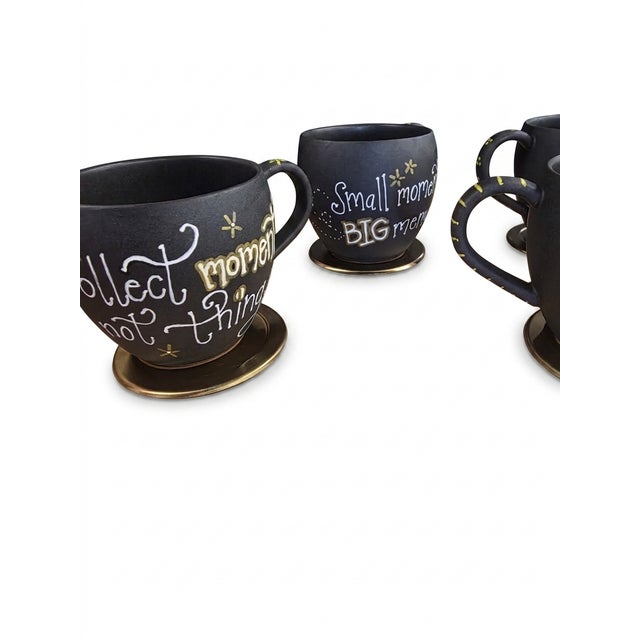 Hand Painted Woodstock Gold Edition Sketch Mugs - Set of 4 For Sale - Image 4 of 9