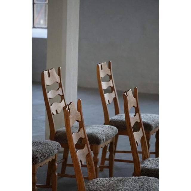 Mid-Century Danish Chairs in Oak & Lambswool by Henning Kjærnulf for E.G. Møbler, 1960s, Set of 8 For Sale - Image 9 of 18