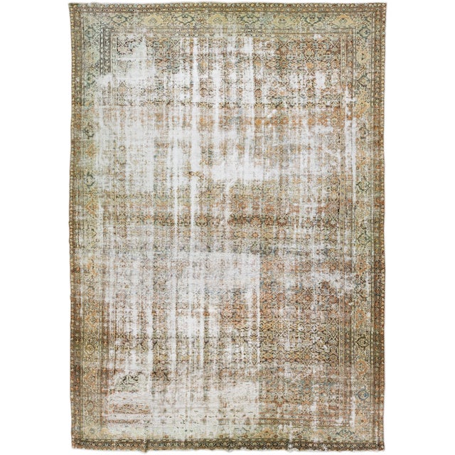 Antique Brown Malayer Handmade Allover Motif Shabby Chic Wool Rug For Sale - Image 11 of 11