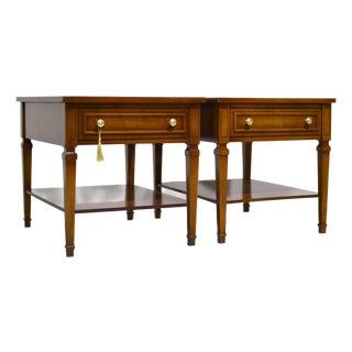Mid Century Transitional Side Tables, Single Drawer With Lower Shelf - A Pair For Sale