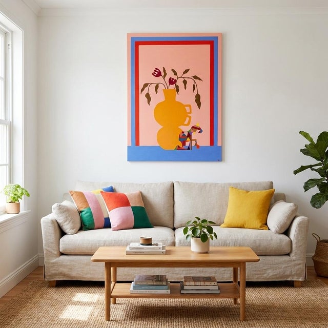 Bubble Gum Unique Artwork by Artist Natalie Gonzalez "Yellow Vase and My Horse" For Sale - Image 8 of 8