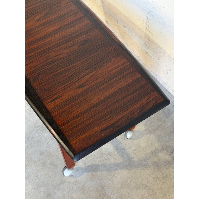 Brown Rosewood Coffee Table Trolley on Wheels Mid-Century Modern 1960s For Sale - Image 8 of 9