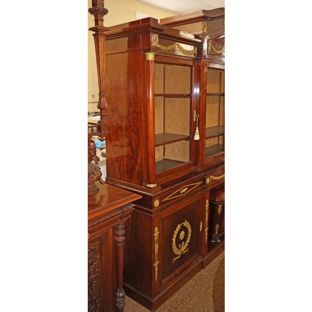 Brown 19th Century Mahogany French Empire Cabinet Bookcase With Cellarette and Clock For Sale - Image 8 of 16