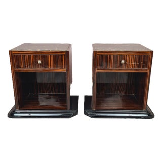Art Deco Bedside Tables in Makassar Ebony and Portoro Marble, 1930s, Set of 2 For Sale