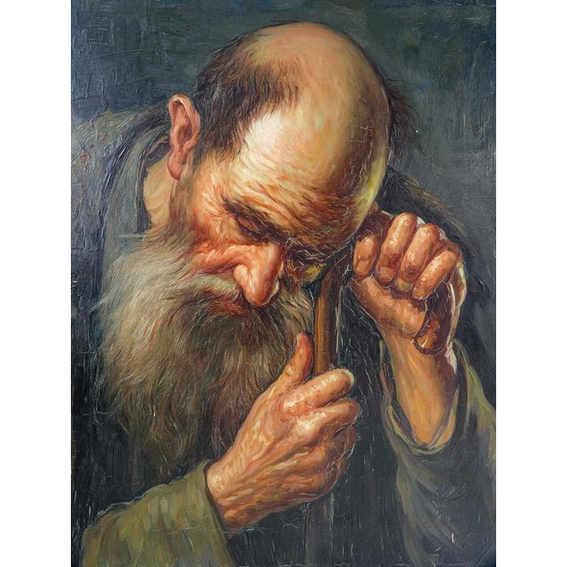 Oil painting on canvas by alfonso grassi elderly man on a stick. Italy, 1960s origin italy period 1960s author alfonso...