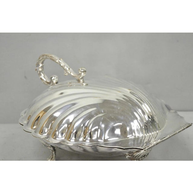 Vintage Regency Style Silver Plated Clam Shell Hinged Warmer With Floral Handle For Sale - Image 15 of 16