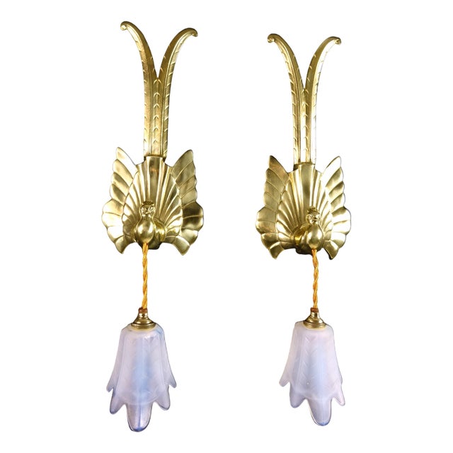 Art Deco French Sconces in Bronze Birds, 1890s, Set of 2 For Sale