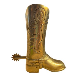 Vintage Cast Brass Cowboy Boot Vase For Sale