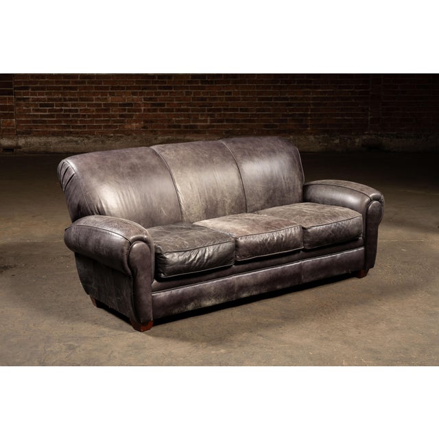 Vintage Leather Sofa in Black by Klaussner For Sale - Image 4 of 10
