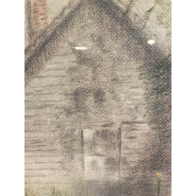 Wood Vintage Framed Cottage Landscape Print in Wood Frame For Sale - Image 7 of 8