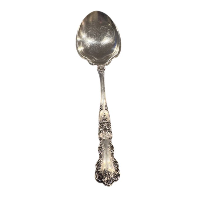 Antique Gorham Sterling Silver "Buttercup-Lions Anchor" Berry/Casserole Spoon. Circa 1899. Monogram "B" on Back Handle. For Sale